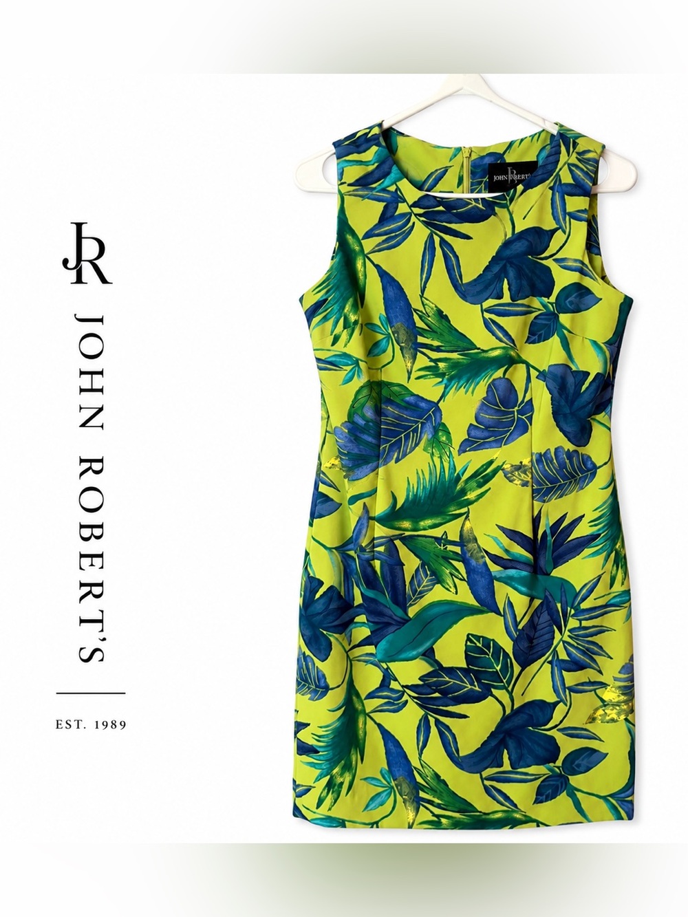 John Roberts Petite Tropical Sheath Dress Green Blue Size 6P